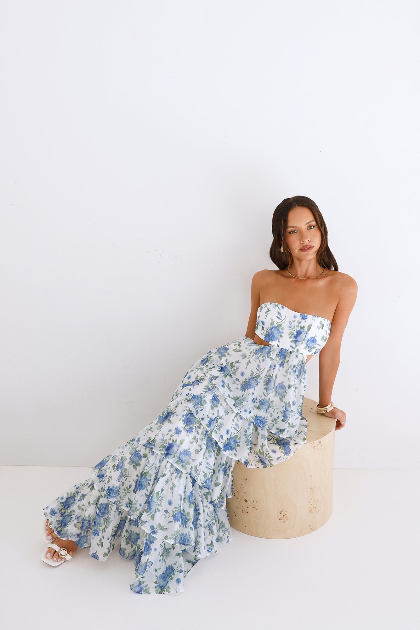 Bloom Spell Strapless Maxi Dress Blue - Image 2