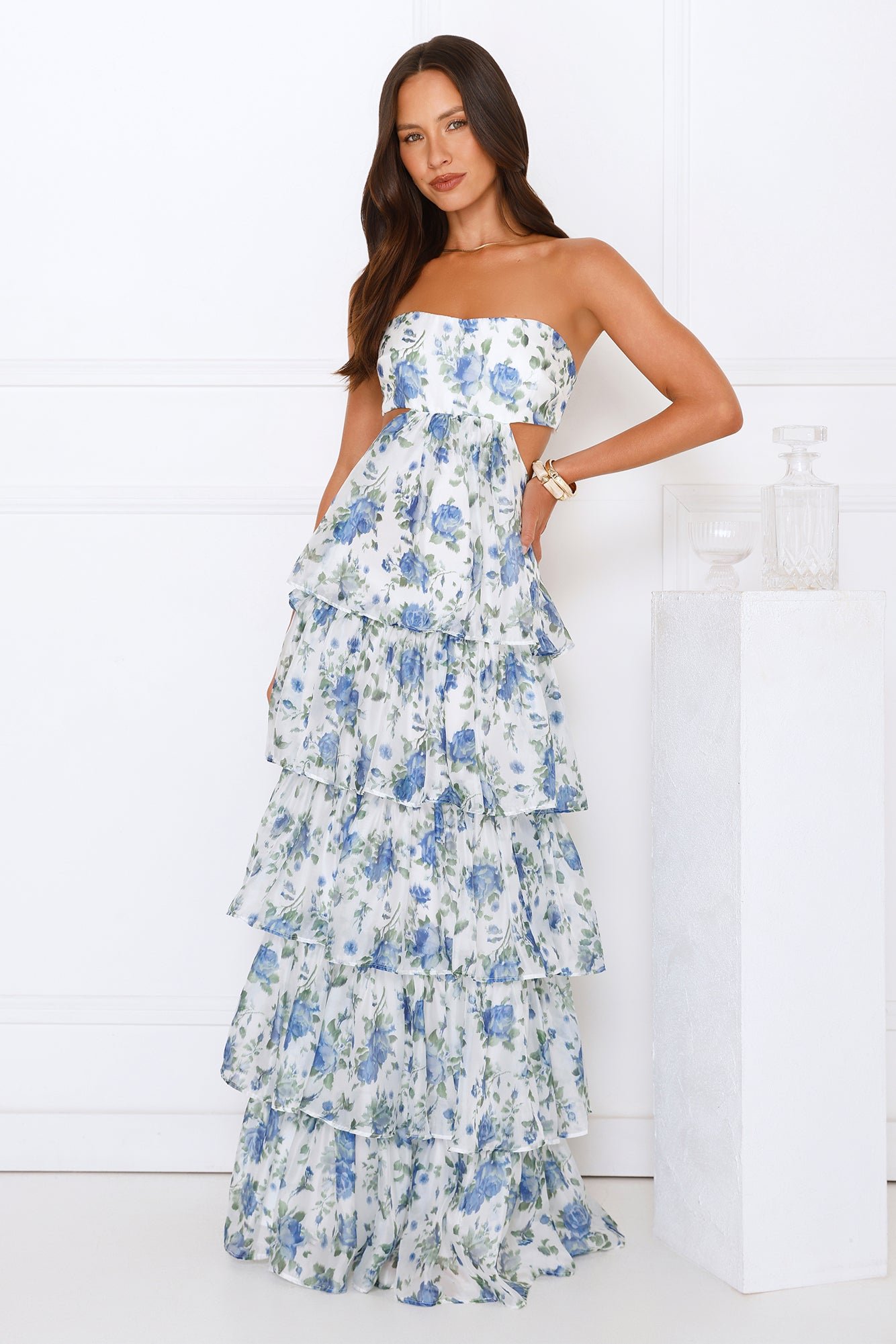Bloom Spell Strapless Maxi Dress Blue - Image 5