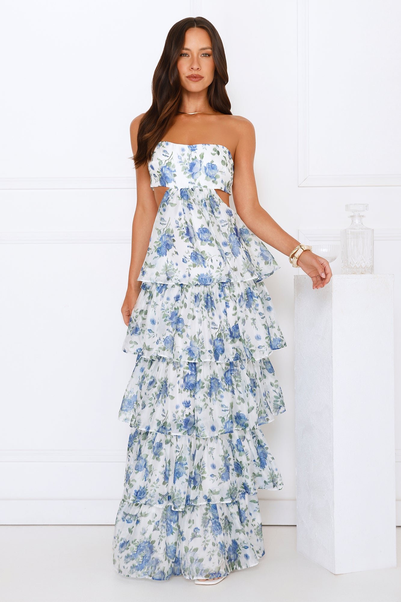 Bloom Spell Strapless Maxi Dress Blue - Image 7