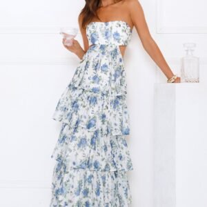Bloom Spell Strapless Maxi Dress Blue