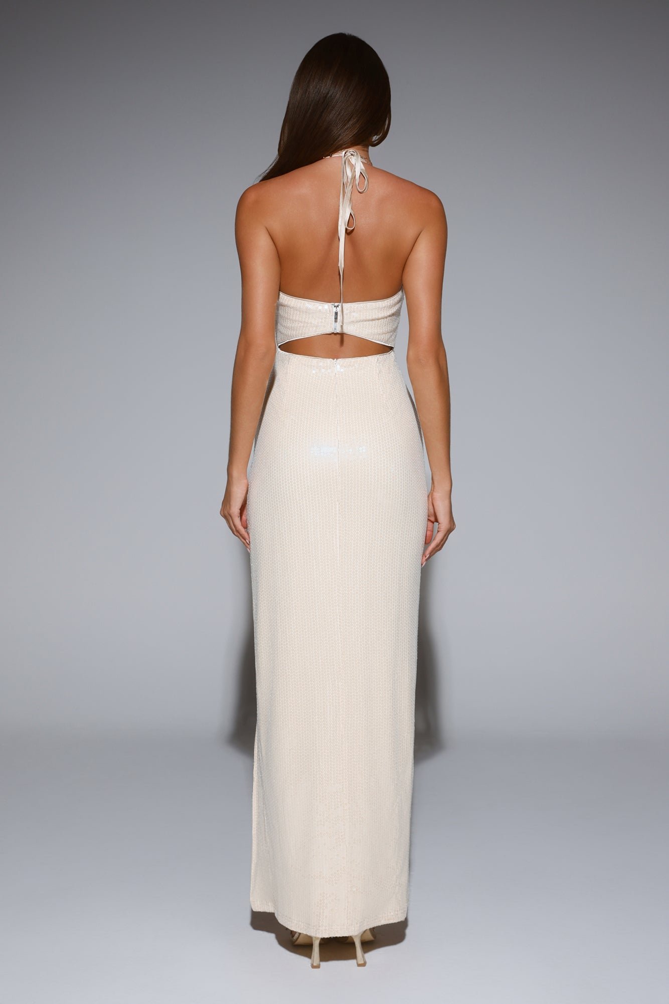 Glimmer Game Sequin Maxi Dress Beige - Image 8