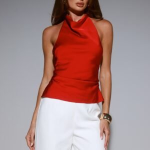Style Theory Satin Halter Top Red
