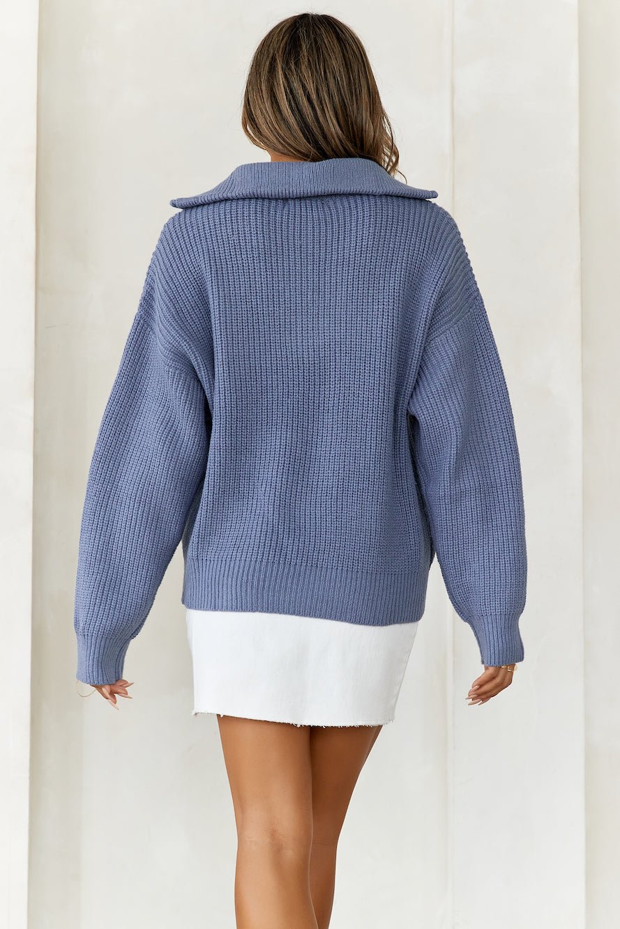 Snowfall Knitted Half Zip Sweater Blue - Image 5