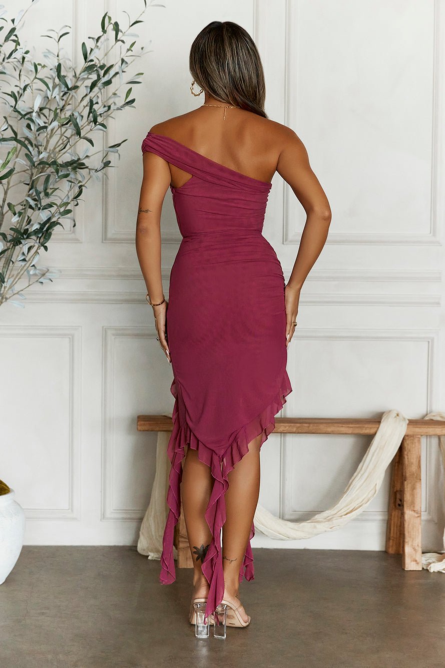 You're Right One Shoulder Frill Midi Dress Rust - Image 5