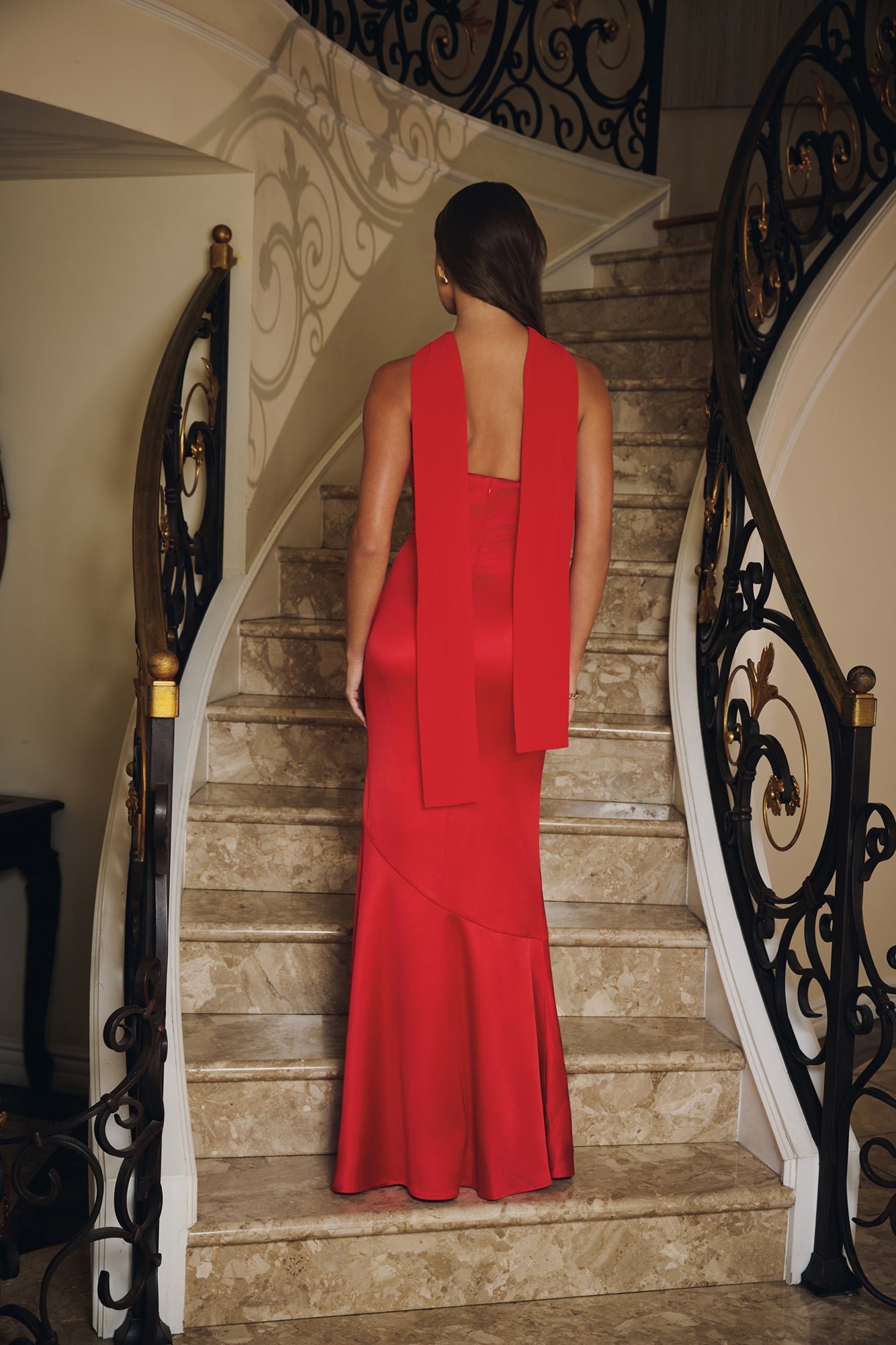 Wild Blossom Dance Strapless Satin Maxi Dress Red - Image 12