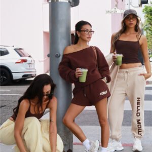 BASE Fleece Off Shoulder Sweatshirt Brown