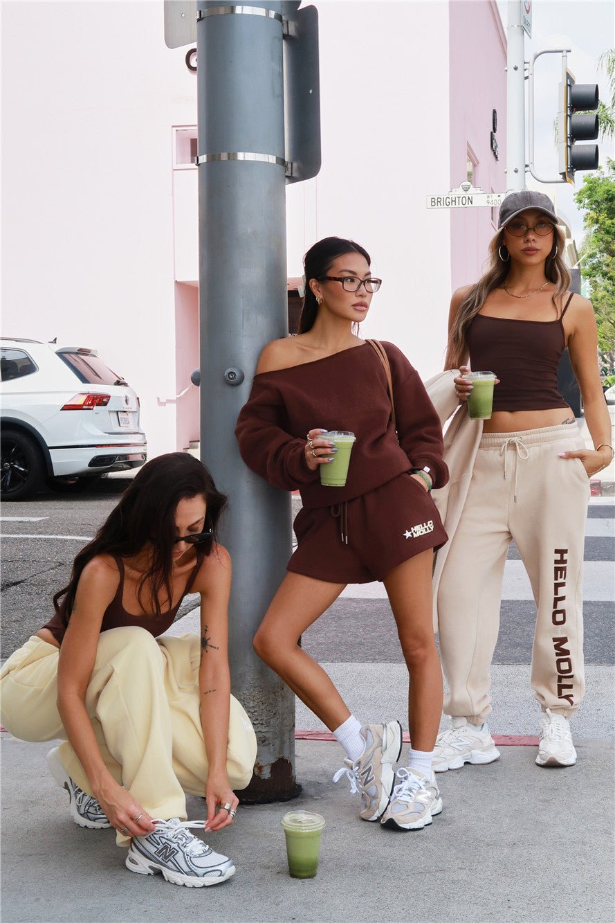 BASE Fleece Off Shoulder Sweatshirt Brown