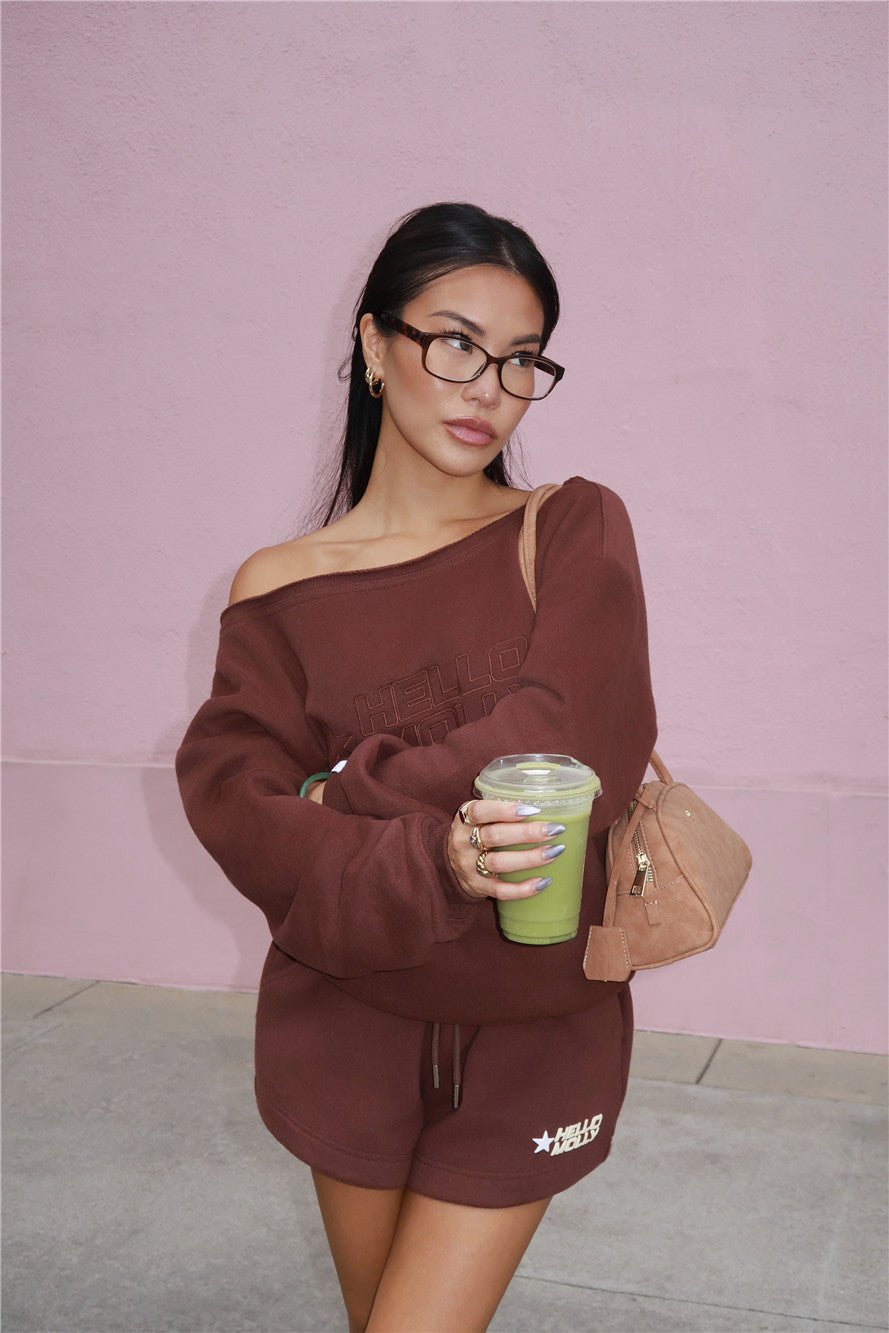 BASE Fleece Off Shoulder Sweatshirt Brown - Image 6