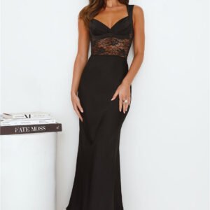 Going Out To Party Satin Maxi Dress Black